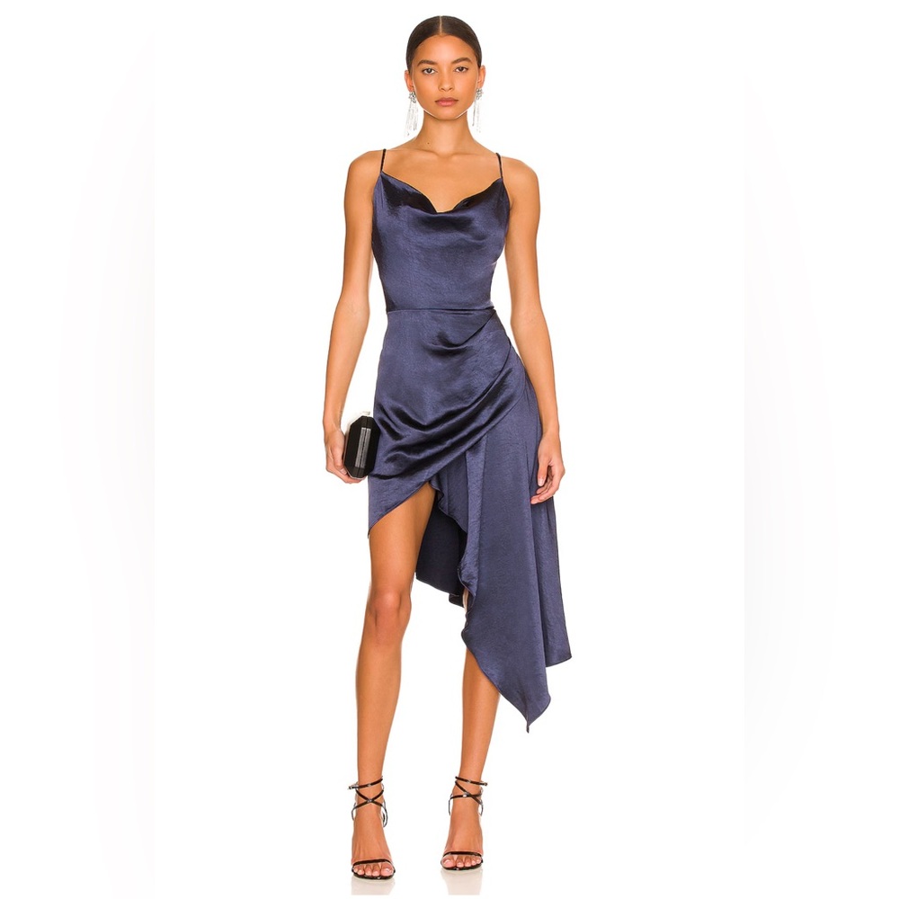 Jacinda Asymmetrical Slip Dress in Navy Blue